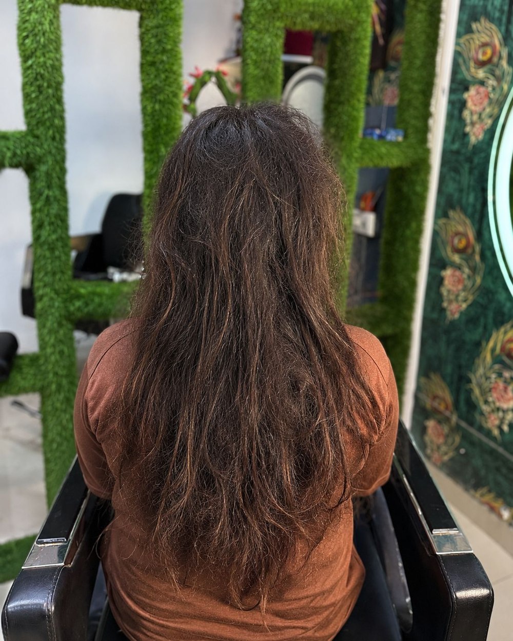 Client hair after colour and styling at The Sarita's ladies salon, Wagholi